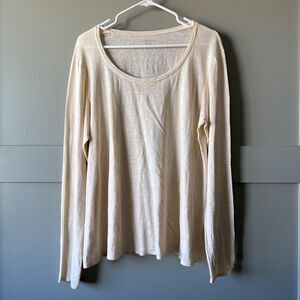 Eileen Fisher Shirt Womens Large Beige Organic Linen Long Sleeve Scoop Neck